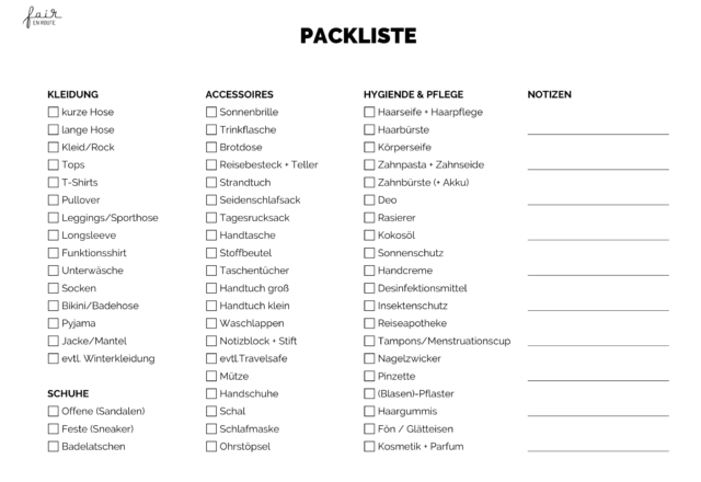 Freebie: Unsere Packliste Für Reisende (gratis PDF Download)